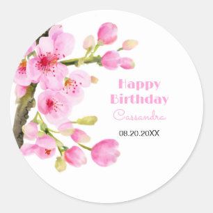 Sticker Rond Chic rose cerisier fleurs Sakura fête d'anniversai