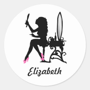 Sticker Rond Chic rose et noir femme de la mode Silhouette