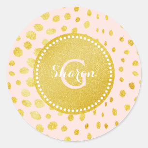 Sticker Rond Chic rose faux or parties scintillant cheetah impr