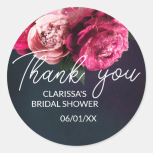 Sticker Rond Chic rose pivoine Remerciement Enterrement de vie
