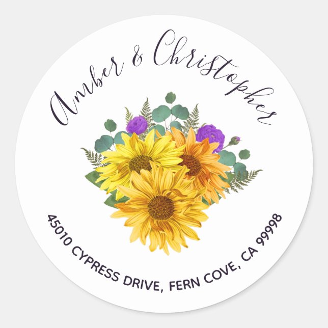Sticker Rond Chic Rose Sunflower Adresse Mariage Enveloppe Scea (Devant)