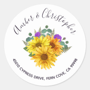 Sticker Rond Chic Rose Sunflower Adresse Mariage Enveloppe Scea