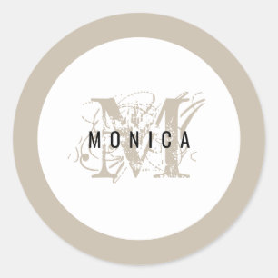 Sticker Rond Chic rustique moderne Monogramme beige