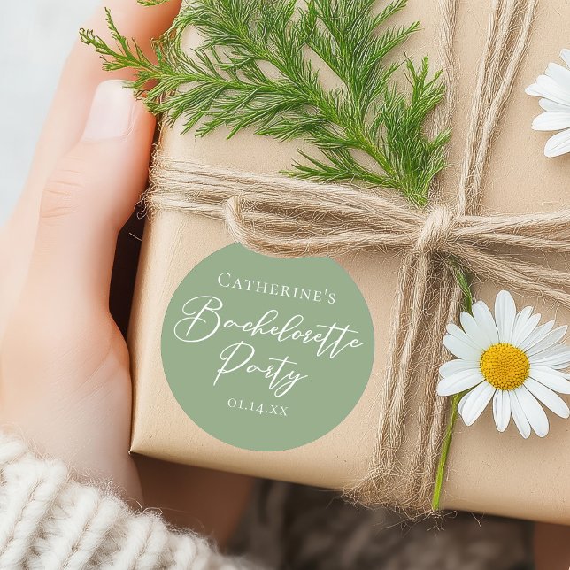 Sticker Rond Chic Sage Green Bachelorette Party Personalized (Créateur téléchargé)