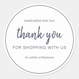 Sticker Rond Chic Script Bleu Foncé Merci pour votre achat