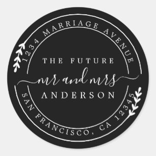Sticker Rond Chic Script Future M. Mme Black Adresse de retour