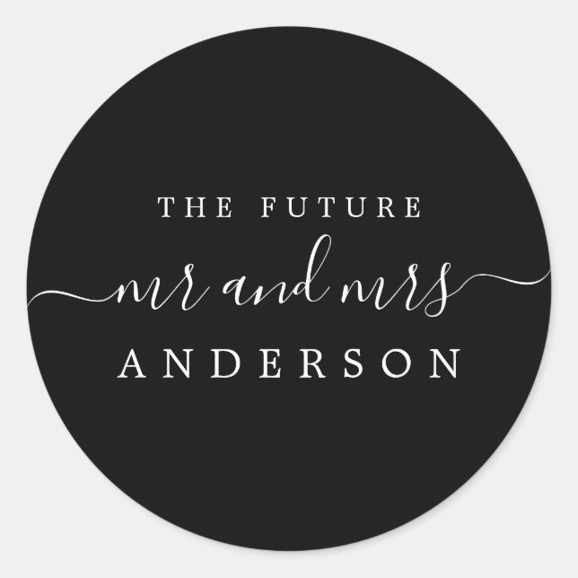 Sticker Rond Chic Script Future M. Mme Black Mariage (Devant)