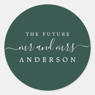 Sticker Rond Chic Script Future M. Mme Dark Green Mariage