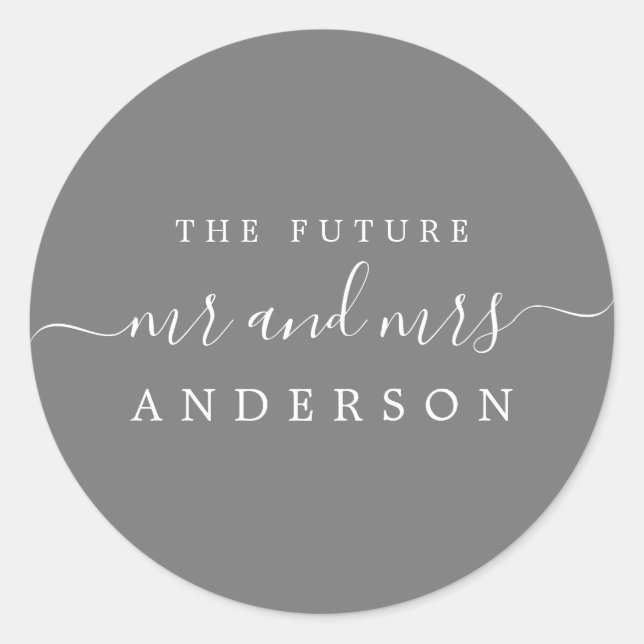 Sticker Rond Chic Script Future M. Mme Dark Grey Mariage (Devant)