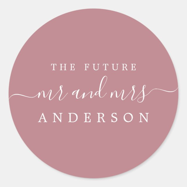 Sticker Rond Chic Script Future M. Mme Dusty Rose Mariage (Devant)