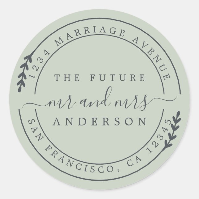 Sticker Rond Chic Script Future M. Mme Green Adresse de retour (Devant)