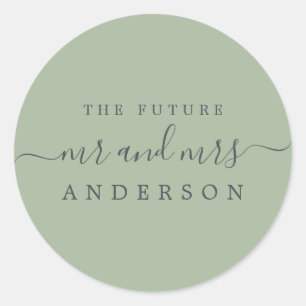 Sticker Rond Chic Script Future M. Mme Laurel Mariage verte