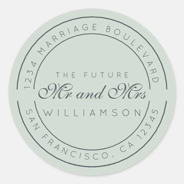 Sticker Rond Chic Script Future M. Mme Mariage Adresse de retou (Devant)
