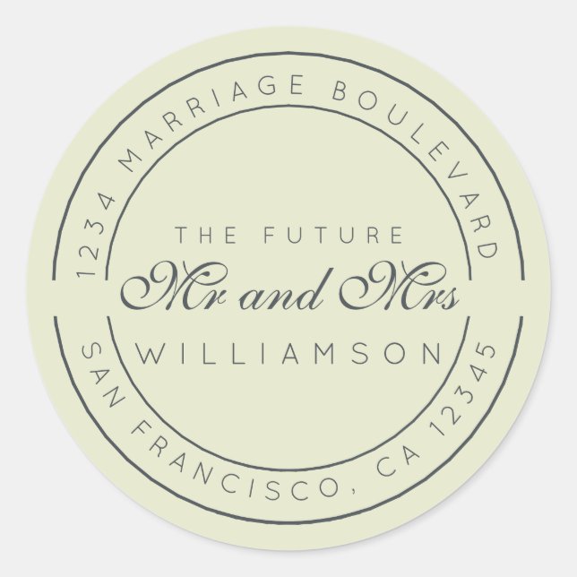 Sticker Rond Chic Script Future M. Mme Mariage Adresse de retou (Devant)