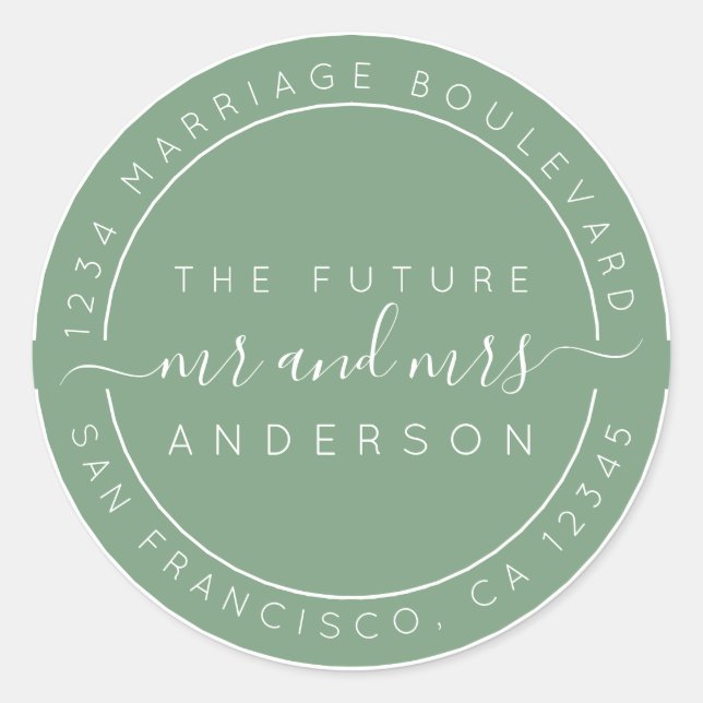 Sticker Rond Chic Script Future M. Mme Mariage Adresse de retou (Devant)