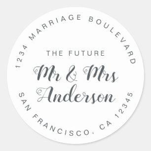 Sticker Rond Chic Script Future M. Mme Mariage Adresse de retou