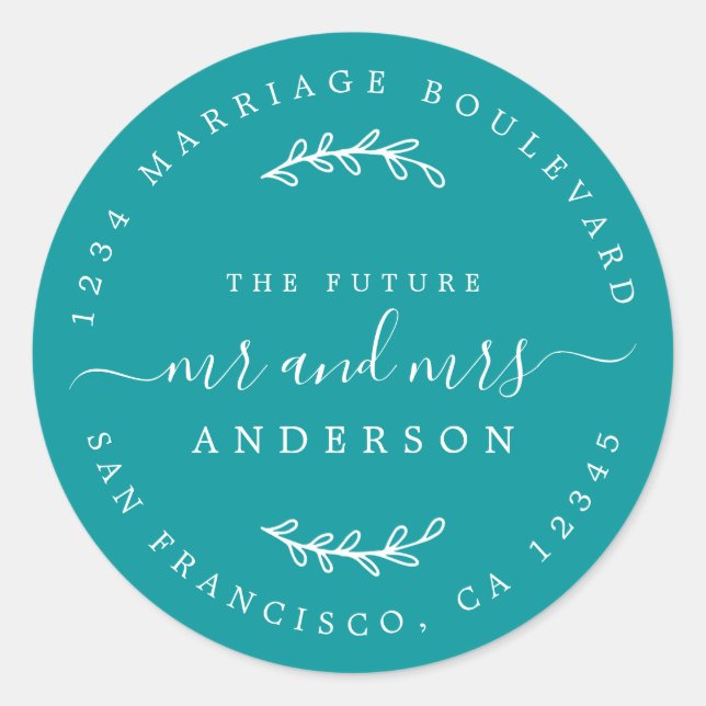 Sticker Rond Chic Script Future M. Mme Mariage Adresse de retou (Devant)