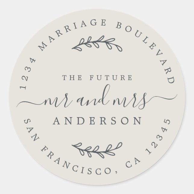 Sticker Rond Chic Script Future M. Mme Mariage Adresse de retou (Devant)