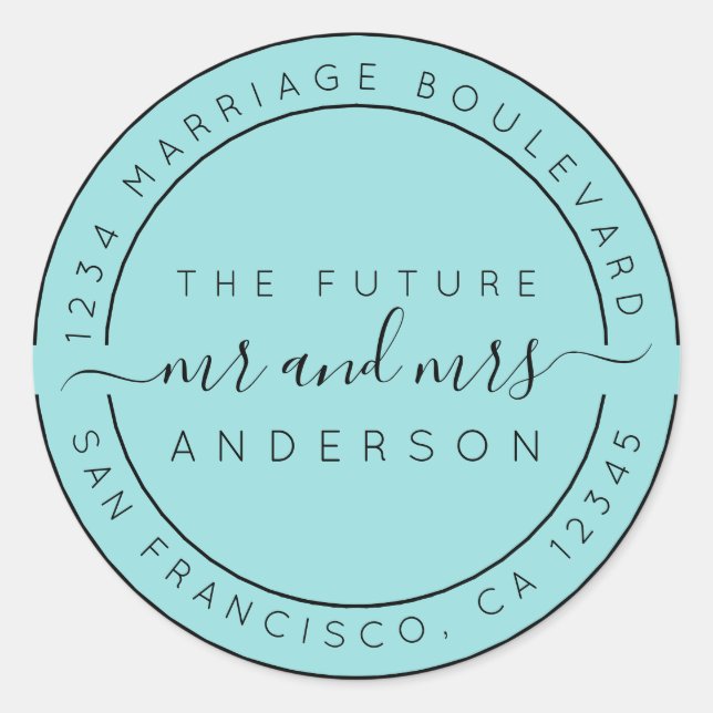 Sticker Rond Chic Script Future M. Mme Mariage Adresse de retou (Devant)