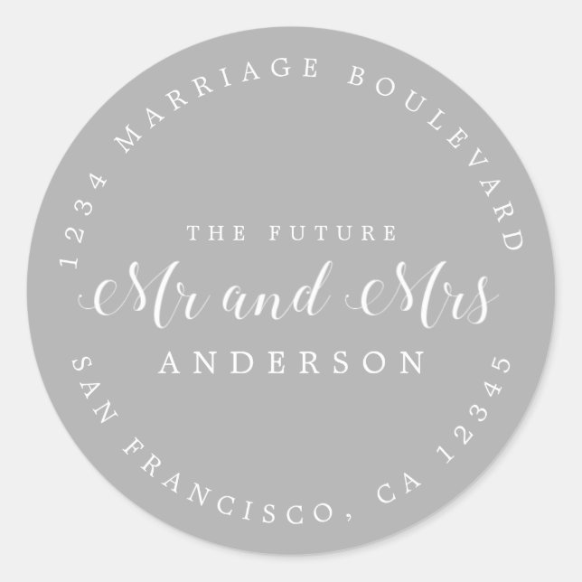 Sticker Rond Chic Script Future M. Mme Mariage Adresse de retou (Devant)