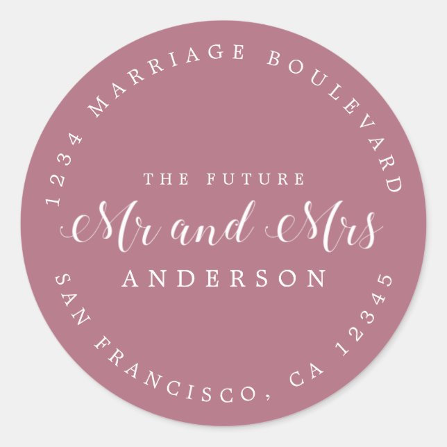 Sticker Rond Chic Script Future M. Mme Mariage Adresse de retou (Devant)