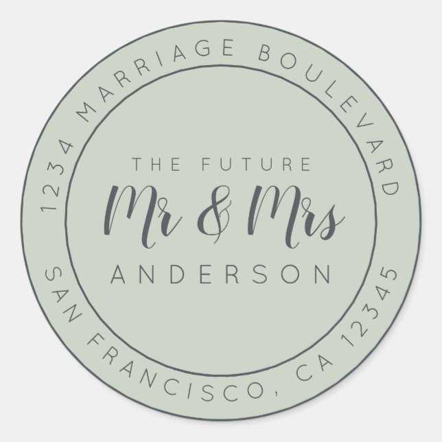 Sticker Rond Chic Script Future M. Mme Mariage Adresse de retou (Devant)