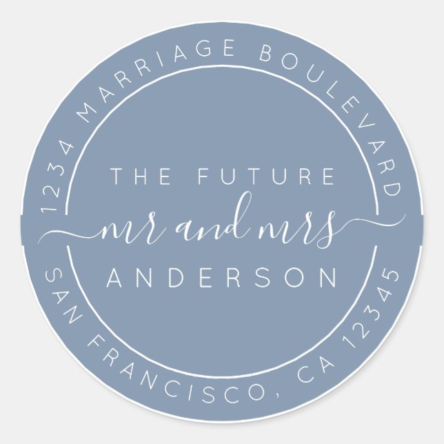 Sticker Rond Chic Script Future M. Mme Mariage Adresse de retou (Devant)
