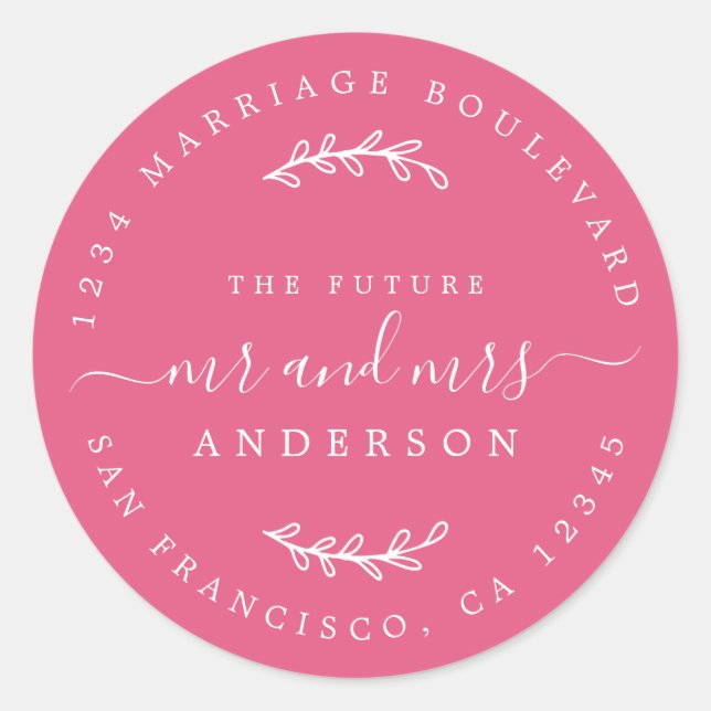 Sticker Rond Chic Script Future M. Mme Mariage Adresse de retou (Devant)