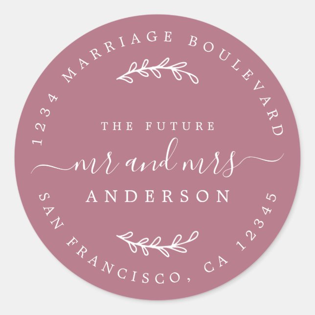 Sticker Rond Chic Script Future M. Mme Mariage Adresse de retou (Devant)