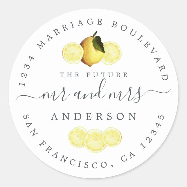 Sticker Rond Chic Script Future M. Mme Mariage Retour Adresse C (Devant)