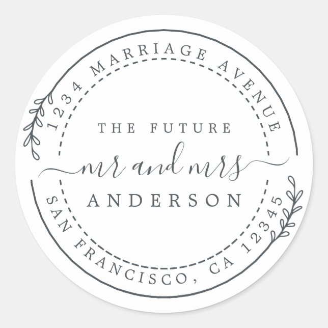 Sticker Rond Chic Script Future M. Mme Mariage Retour Adresse C (Devant)