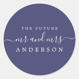 Sticker Rond Chic Script Future M. Mme Marine Mariage bleu