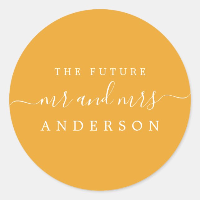 Sticker Rond Chic Script Future M. Mme Mellow Mariage Jaune (Devant)