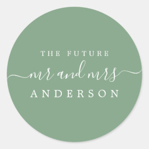 Sticker Rond Chic Script Future M. Mme Mineral Green Mariage