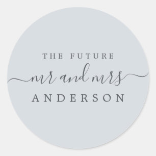 Sticker Rond Chic Script Future M. Mme Pastel Mariage bleu