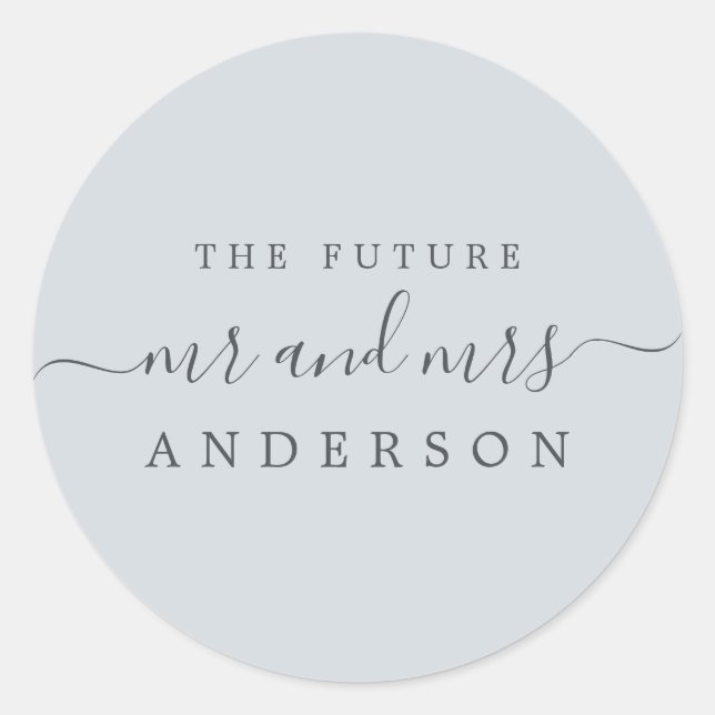 Sticker Rond Chic Script Future M. Mme Pastel Mariage bleu (Devant)