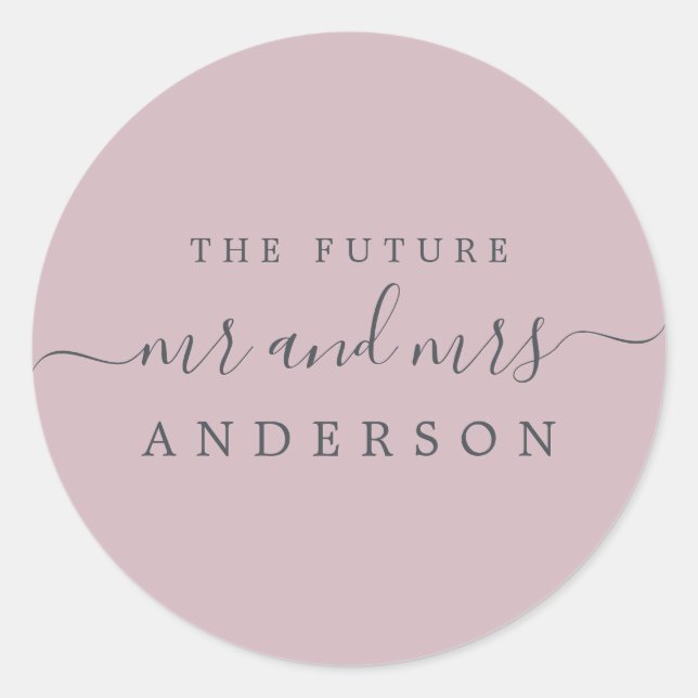 Sticker Rond Chic Script Future M. Mme Pastel Purple Mariage (Devant)