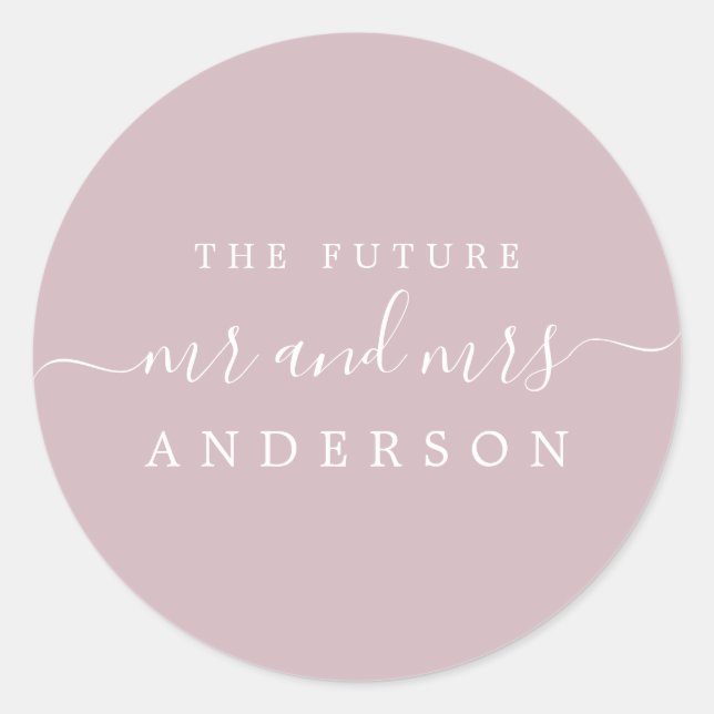 Sticker Rond Chic Script Future M. Mme Pastel Purple Mariage (Devant)