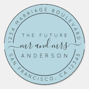 Sticker Rond Chic Script Future M. Mme Retour Adresse Bleu