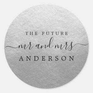 Sticker Rond Chic Script Future Mr Mme Silver Wedding