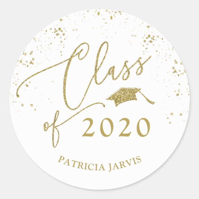 Sticker Rond Chic Script Graduation Festive Gold Parties scinti (Devant)