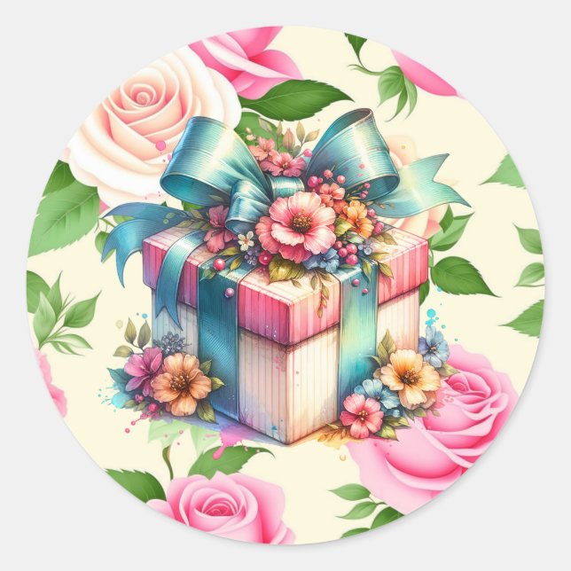 Sticker Rond Chic Shabby Cadeau Anniversaire Cadeau Aquarelle (Devant)