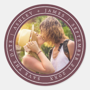 Sticker Rond Chic Simple Enregistrer la date Mariage Photo Bour
