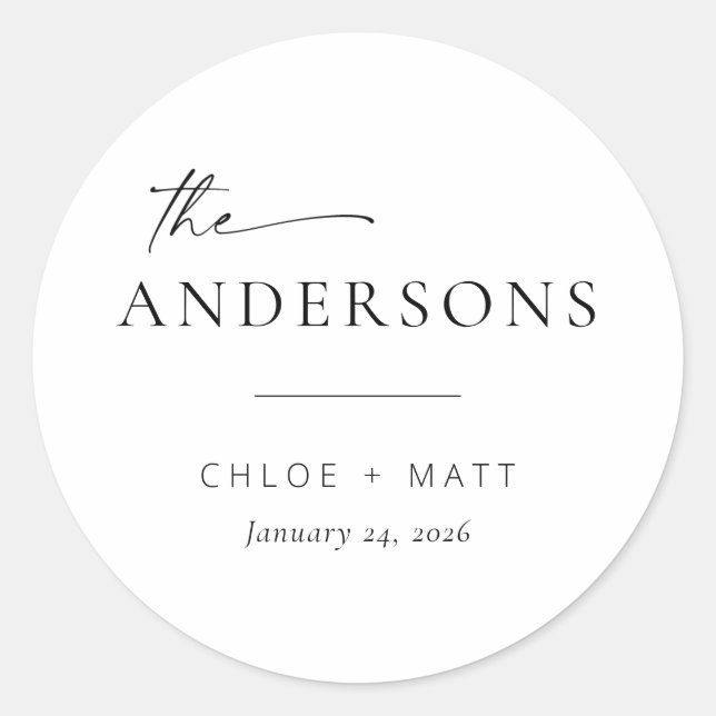 Sticker Rond Chic + Simple Moderne Script Mariage Favoriser Sti (Devant)