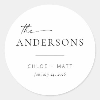Sticker Rond Chic + Simple Moderne Script Mariage Favoriser Sti