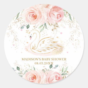 Sticker Rond Chic Swan Blush Pink Floral Baby shower Anniversai