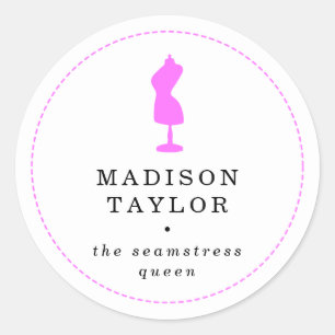 Sticker Rond Chic Tailor Seamstress Mannequin rose blanc