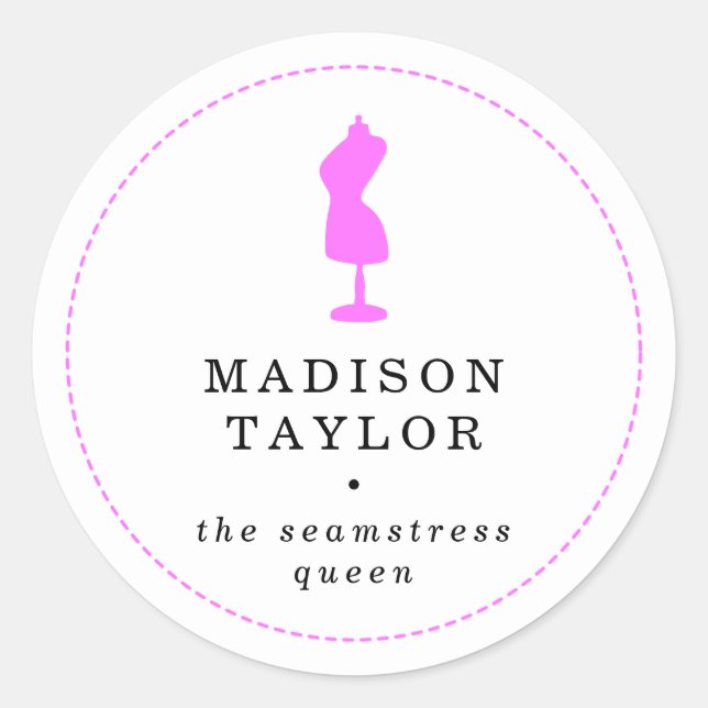 Sticker Rond Chic Tailor Seamstress | Mannequin rose blanc (Devant)