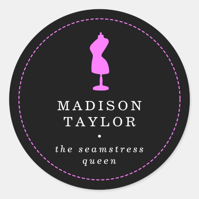 Sticker Rond Chic Tailor Seamstress | Mannequin rose noir (Devant)