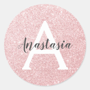 Sticker Rond Chic & Tendance Rose Gold Paillettes Monogramme